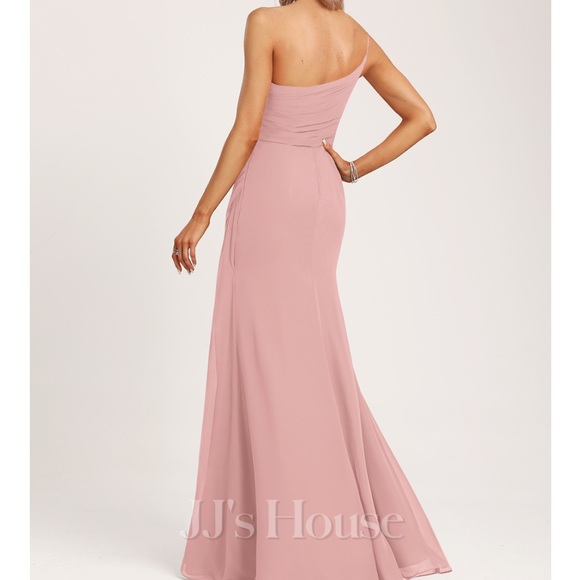 JJ’s A-line One Shoulder Floor-Length Chiffon Bridesmaid Dress With Ruffle - Picture 3 of 6